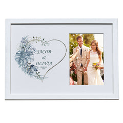 Personalised Wedding Photo Frame With Blue Tropical Palm Heart