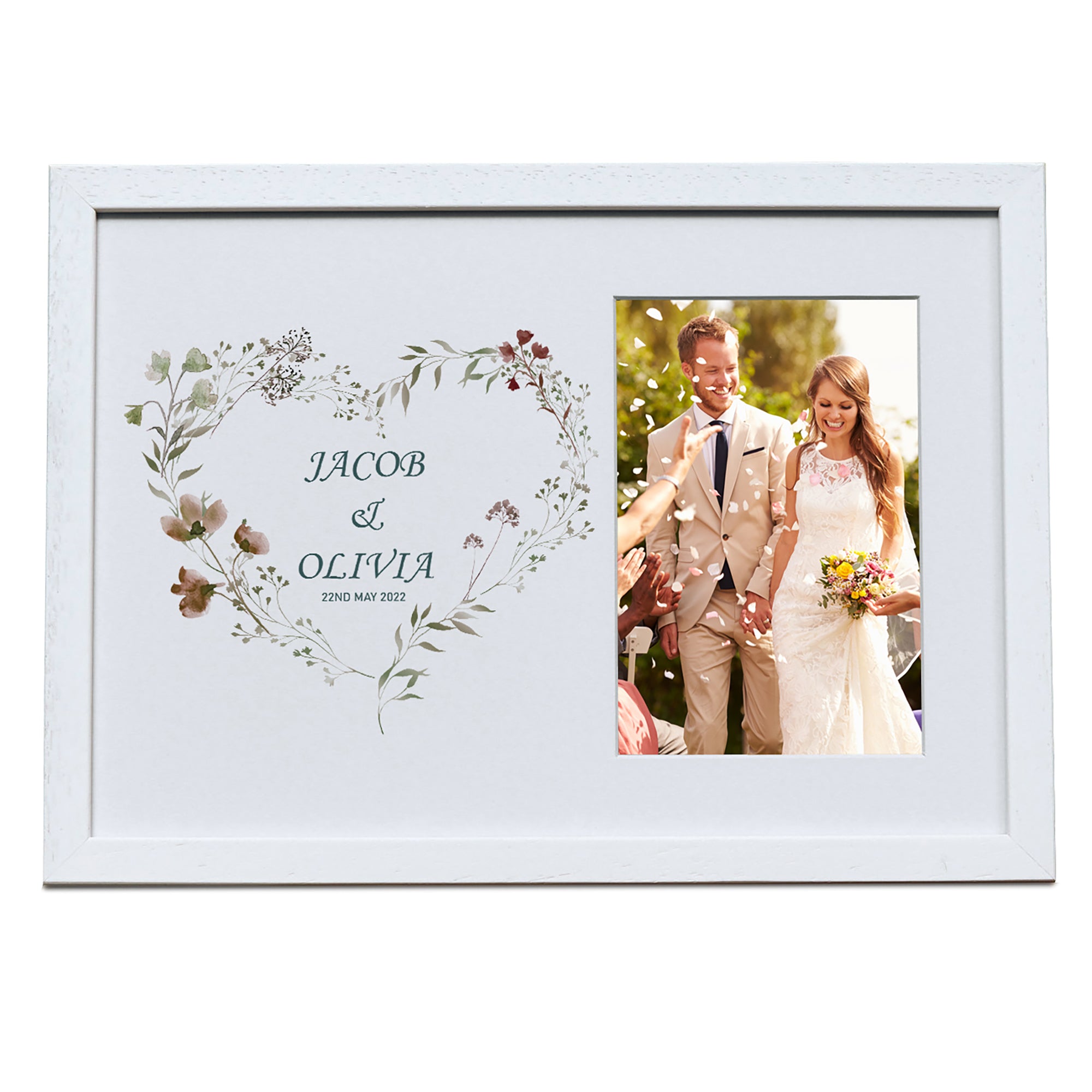 Personalised Wedding Photo Frame With Watercolour Floral Heart