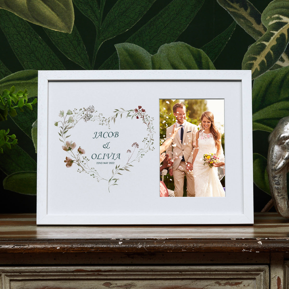 Personalised Wedding Photo Frame With Watercolour Floral Heart