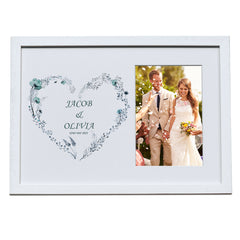 Personalised Wedding Photo Frame With Blue Floral Heart