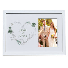 Personalised Wedding Photo Frame With Green Clover Leaf Heart
