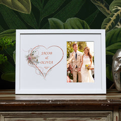 Personalised Wedding Photo Frame With Rose Gold Floral Heart