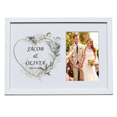 Personalised Wedding Photo Frame With Silver Green Leaf Heart
