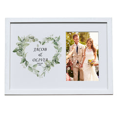 Personalised Wedding Photo Frame With Floral Green Heart