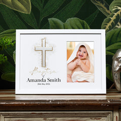 Personalised Baptism Photo Frame With Silver Cross