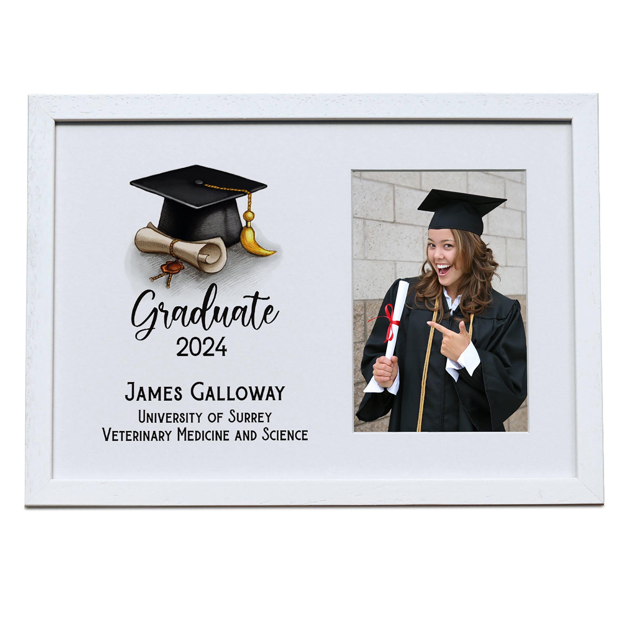 Personalised Graduation Photo Frame Gift With Hat and Scroll