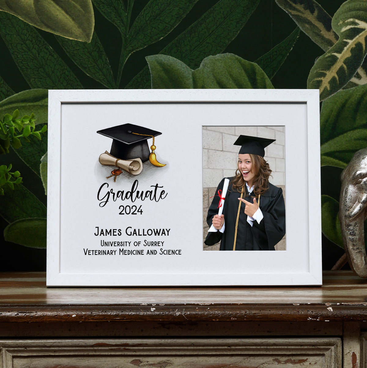 Personalised Graduation Photo Frame Gift With Hat and Scroll