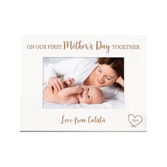 White Wooden Personalised On Our First Mothers Day Landscape Photo Frame
