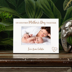 White Wooden Personalised On Our First Mothers Day Landscape Photo Frame