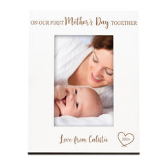 White Wooden Personalised On Our First Mothers Day Portrait Photo Frame