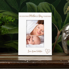 White Wooden Personalised On Our First Mothers Day Portrait Photo Frame