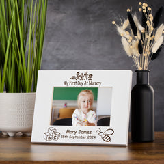 Personalised First Day At Nursery White Photo Frame Engraved
