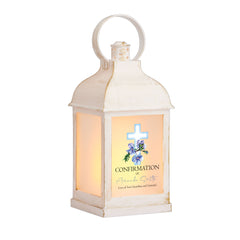 Personalised Confirmation Lantern Light Candle With Blue Cross