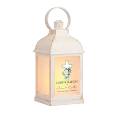 Personalised Confirmation Lantern Light Candle With Green Cross