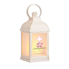 Personalised Confirmation Lantern Light Candle With Pink Cross