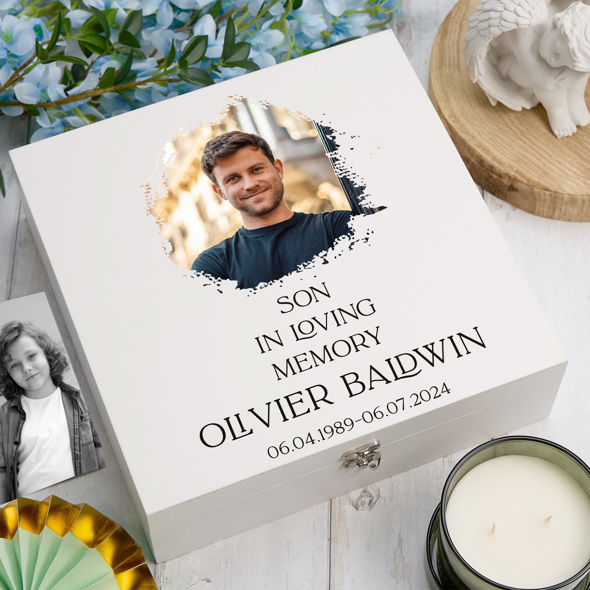 Personalised Son In Loving Memory White Keepsake Box With Photo For Condolence & Memory Treasure Sympathy Gift