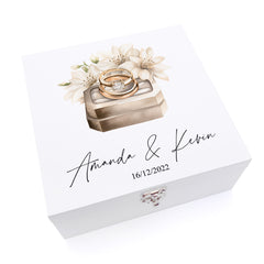 Personalised Couples Wedding Box Keepsake Memories With Floral Ring Box