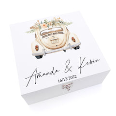 Personalised Couples Wedding Box Keepsake Memories With Floral Car