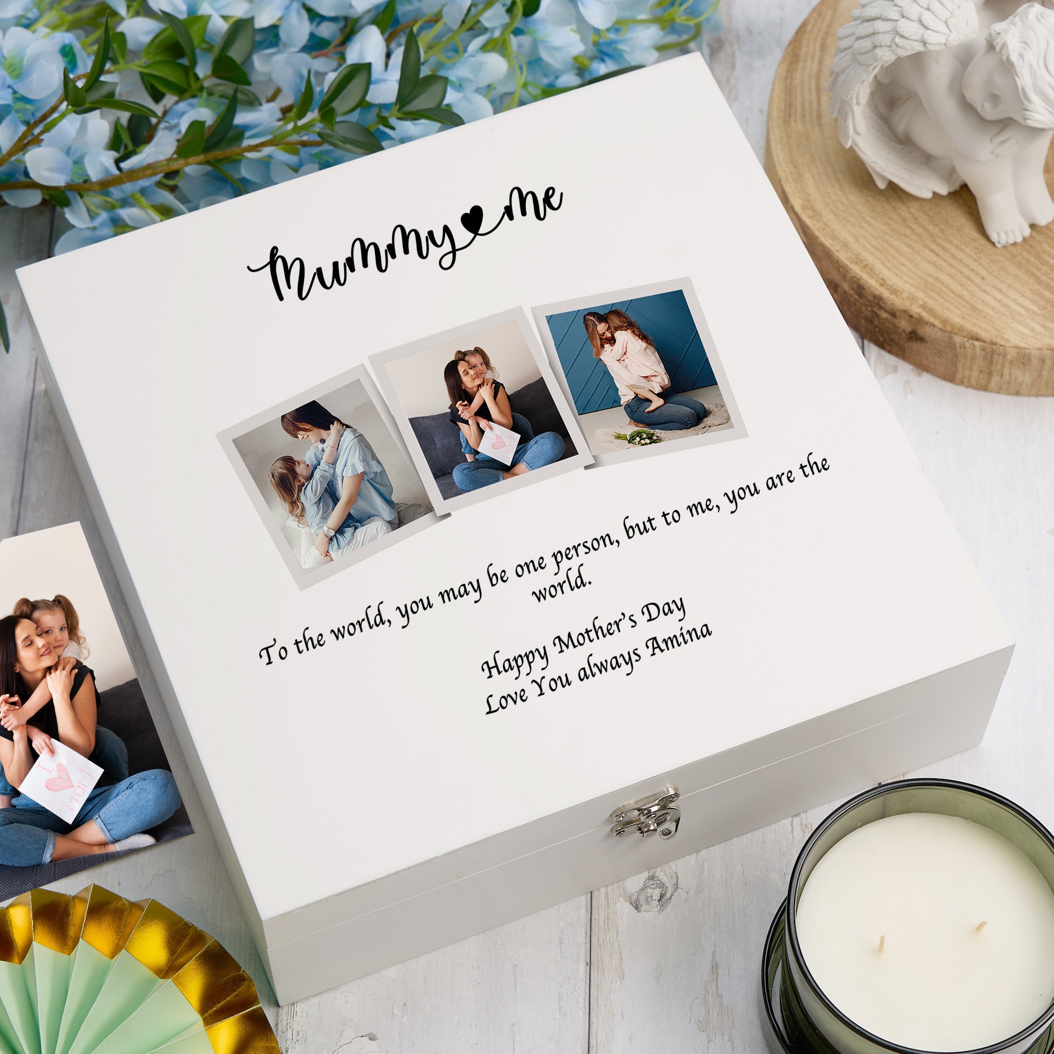 Personalised Any Title White Keepsake Box Gift Memory Storage With Photos For Dad, Mum, Grandad, Grandma For Any Occasion