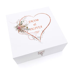 Personalised Luxury Wooden Wedding Box Keepsakes With Rose Gold Floral Heart