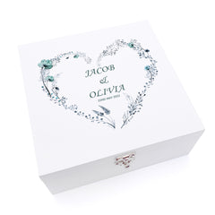 Personalised Luxury Wooden Wedding Box Keepsakes With Dusty Blue Heart