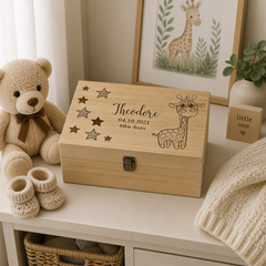 Personalised Baby Gift Wooden Memory Keepsake box Giraffe and Stars Baby Product ukgiftstoreonline