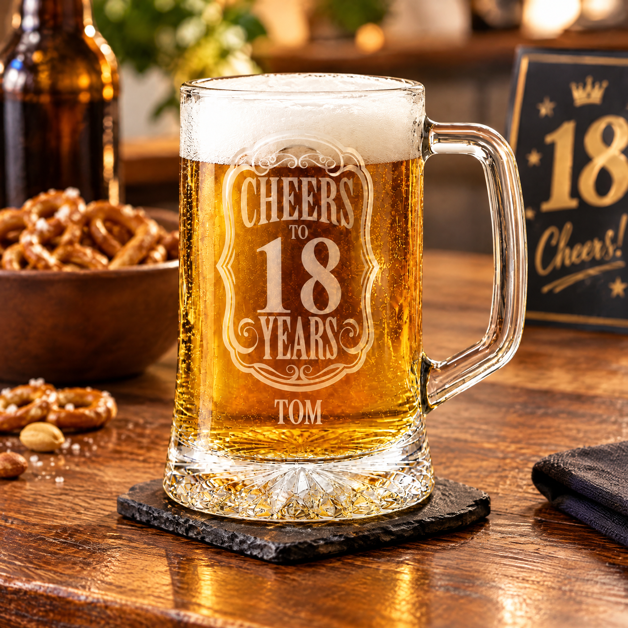 Cheers to 18 Years Birthday Gift Personalised Engraved Glass Beer Tankard personalised beer glass tankard ukgiftstoreonline