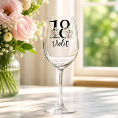 18Th Birthday Floral Wine Glass, Personalised, UV Printed, 400Ml ukgiftstoreonline
