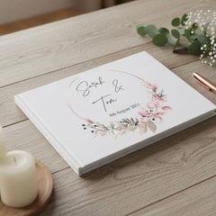 Personalised Floral Wreath Wedding Lined Guest Book Hard Cover 80 Pages Guest Book ukgiftstoreonline