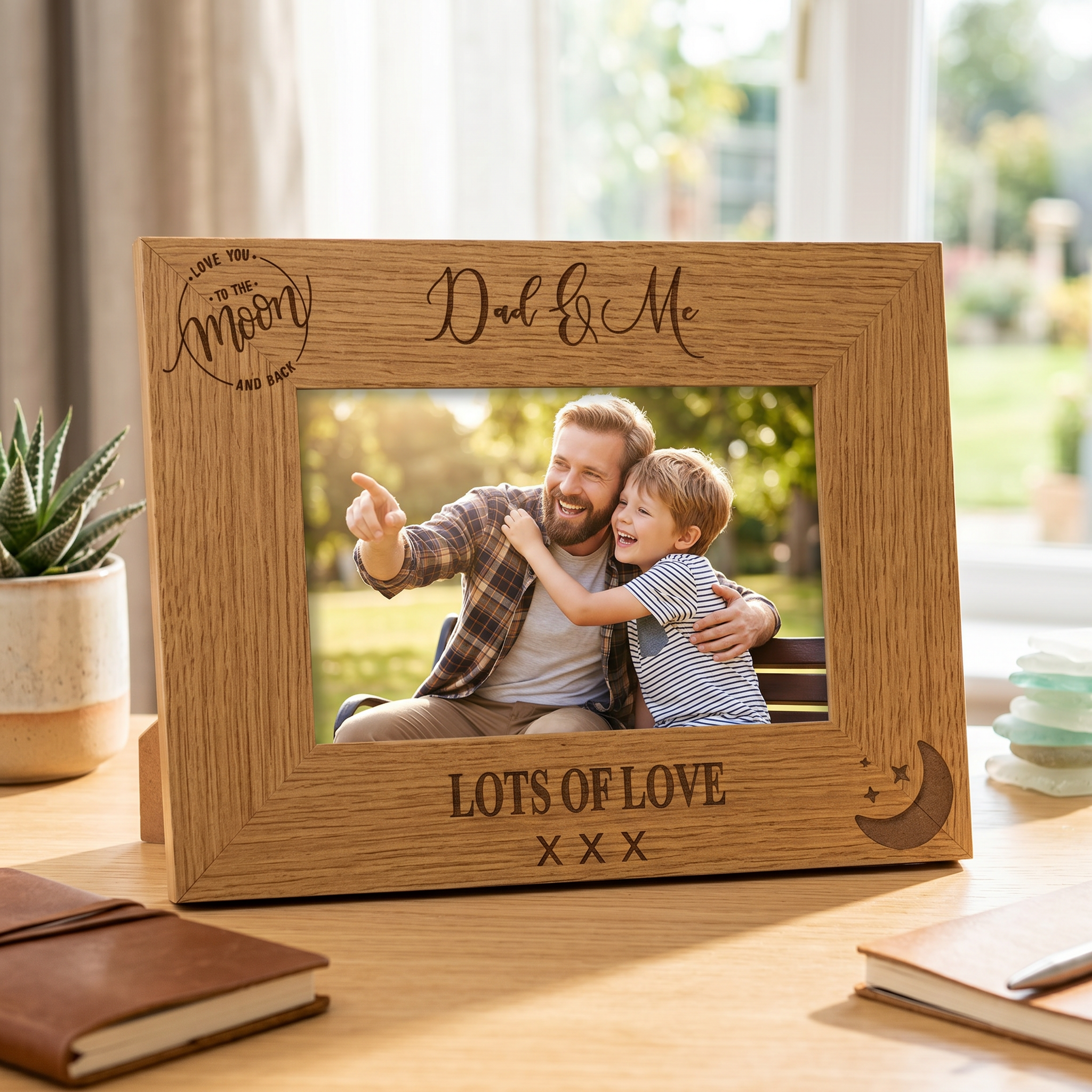 Personalised Dad and Me Oak Wood Finish Photo Frame Gift Photo Frame ukgiftstoreonline