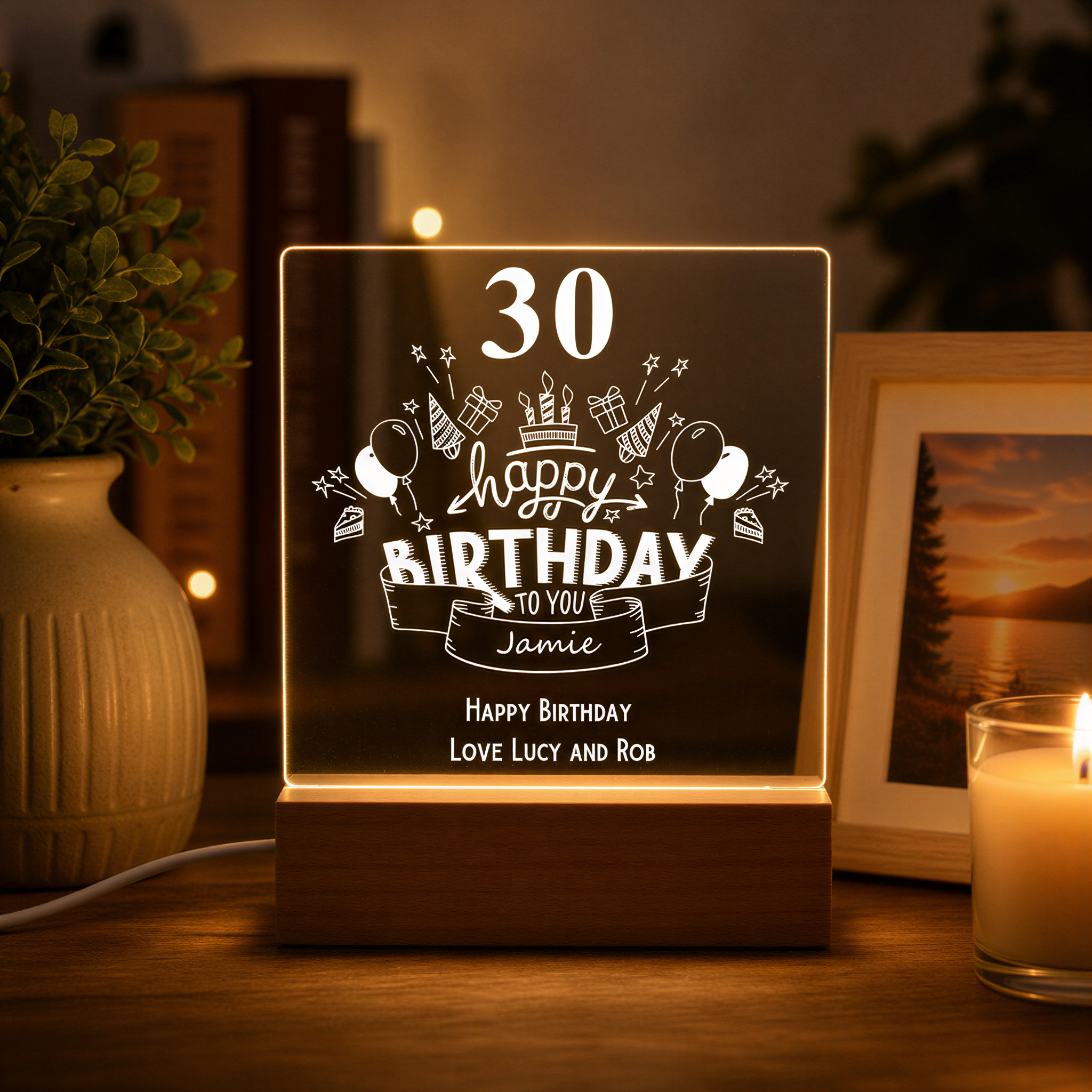 Personalised 30th Birthday LED Night Lamp Keepsake Gift Balloon Design Personalised Lights ukgiftstoreonline
