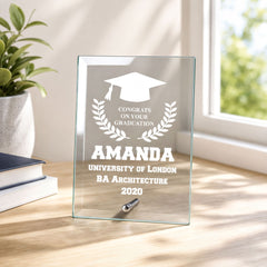 Personalised Graduation congratulations Laurel Design Glass Plaque Personalised Gifts ukgiftstoreonline