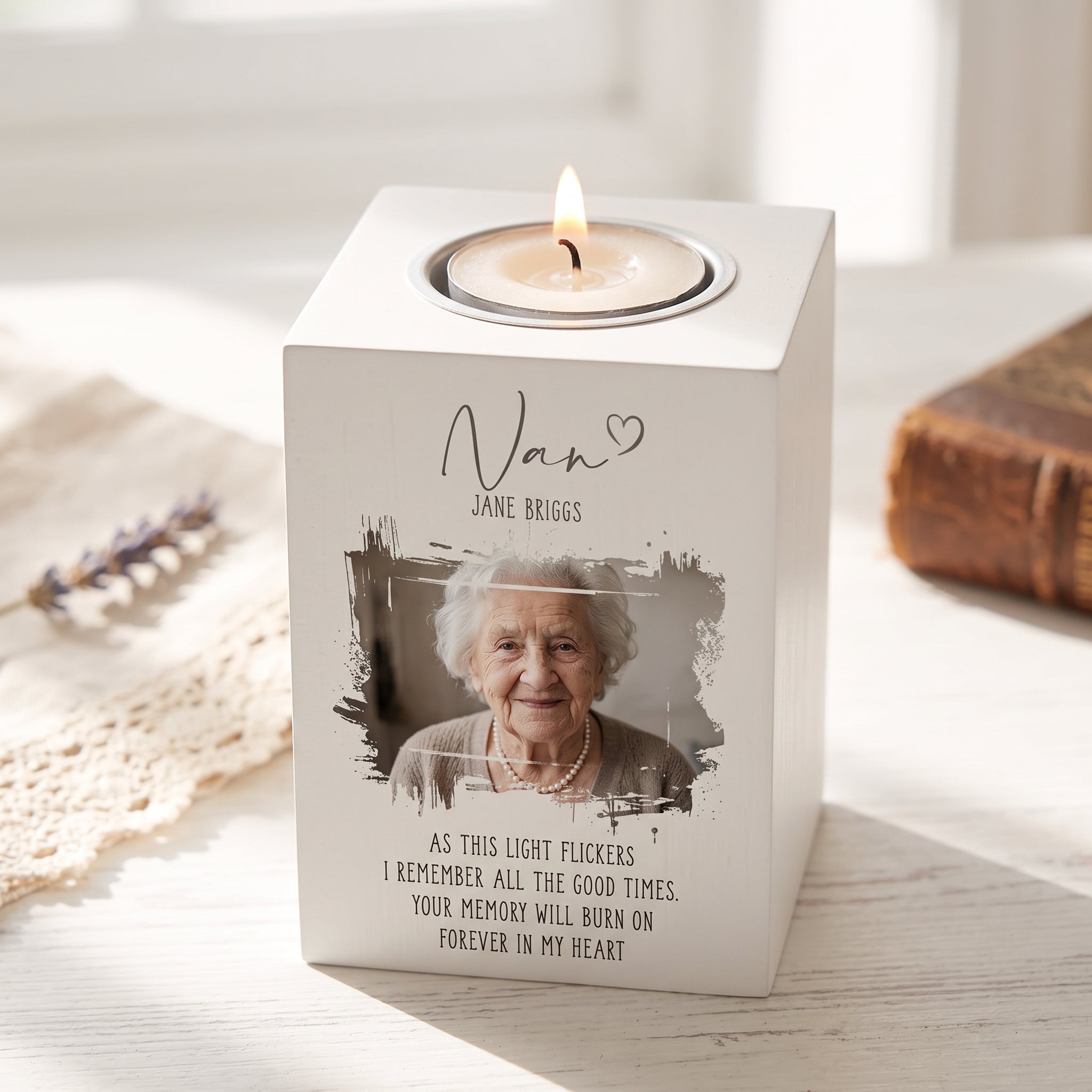 Memorial Nan Tea Light Holder Bereavement Sympathy Gift With Photo Tea Light Holder ukgiftstoreonline