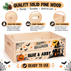 Personalised Halloween Crate, Wooden Trick Or Treat Box, 30.5Cm ukgiftstoreonline