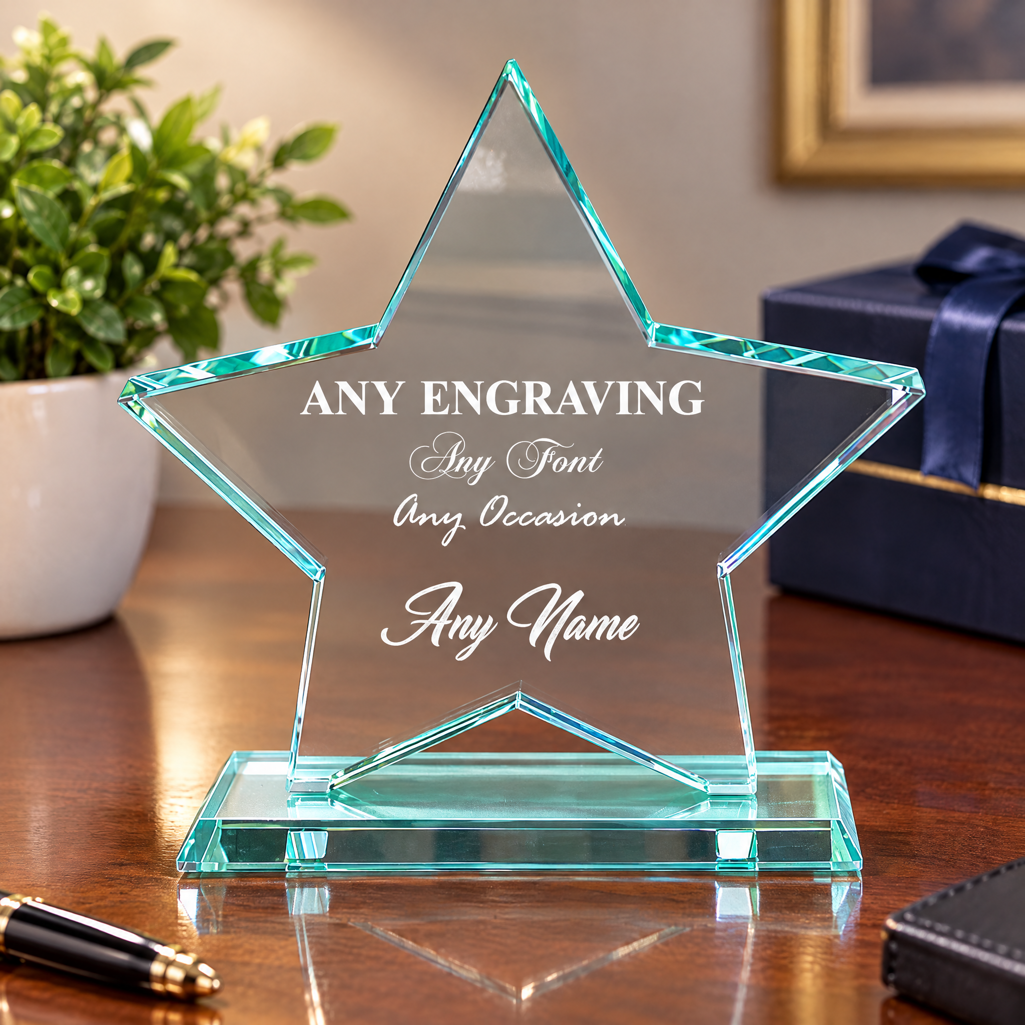 Personalised Glass Star Trophy | Large Jade, 18Cm X 18Cm, Any Engraving Personalised Gifts ukgiftstoreonline