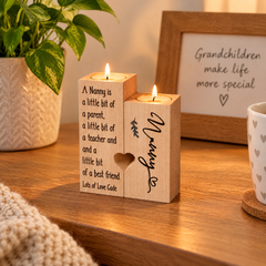 Personalised Nanny Candle Holder, Double Tea Light Wooden Gift Set Tea Light Holder ukgiftstoreonline