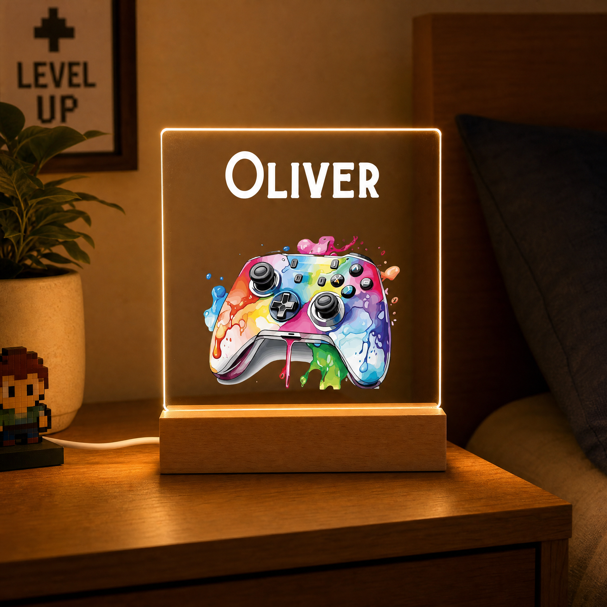Personalised LED Lamp, Kids Night Light Gift, Gamer Light, Birthday Gifts for Kids, Game Controller Personalised Heart Gifts ukgiftstoreonline