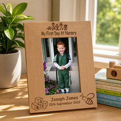 Personalised Nursery Photo Frame – First Day Nursery Gift With Oak Finish Photo Frame ukgiftstoreonline