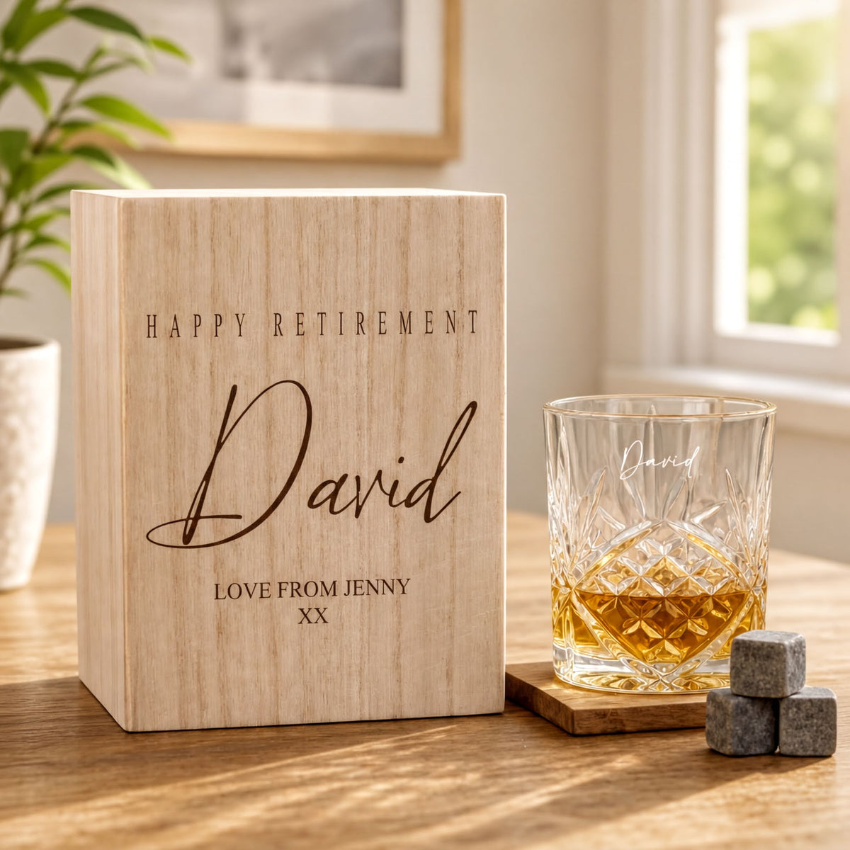 Personalised Whisky Set Stones & Tumbler Glass Engraved Any Sentiment Personalised Whisky Stones ukgiftstoreonline