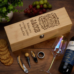 Personalised Birthday Wine Box Storage With 4 Wine Accessories Set