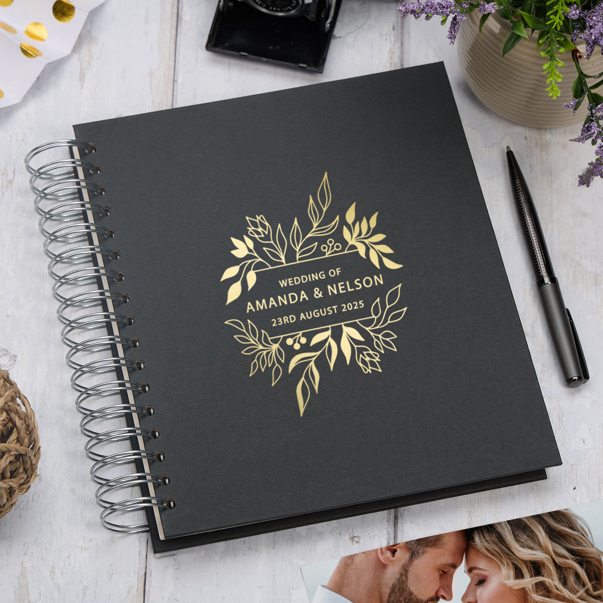 Personalised Large Wedding Photo Album With Flowers, Leaves and Names