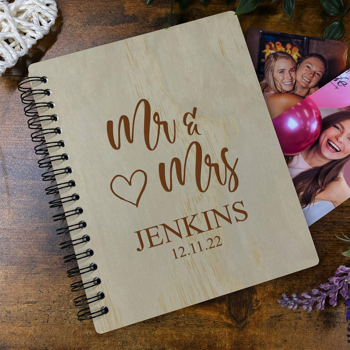 Personalised Large Engraved Wooden Wedding Photo Album Gift With Heart
