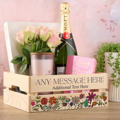 Personalised Flower Designed Crate Box Any Occasion Gift For Her