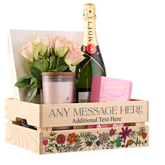 Personalised Flower Designed Crate Box Any Occasion Gift For Her