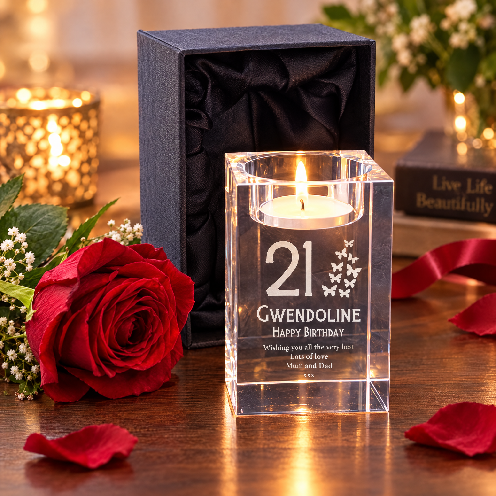 Personalised Crystal Glass Birthday Any Age Tea Light Candle Holder 18th, 21st, 30th, 40th, 50th, 60th, 70th Personalised Birthday Gift ukgiftstoreonline