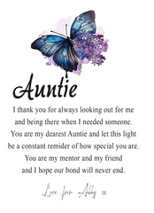 Personalised Auntie Gift Beautiful Night Lamp With Wood Base and Sentiment