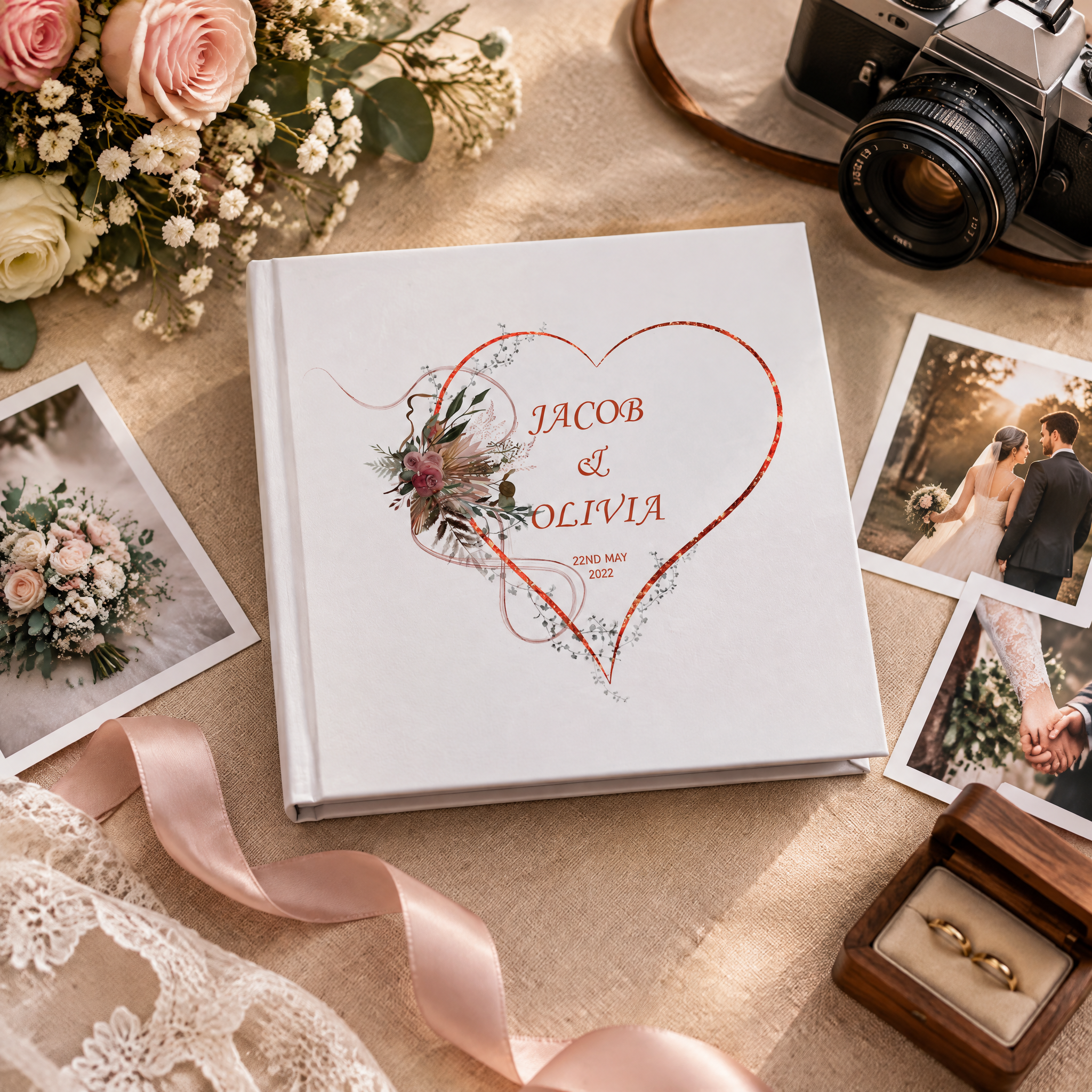 Personalised Wedding Album, Rose Gold Heart Photo Gift Keepsake photo album ukgiftstoreonline