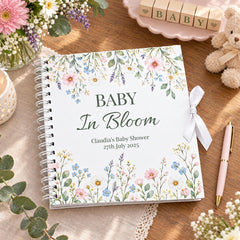 Personalised Baby Shower Guestbook, Wildflower Scrapbook, 8X8 Inch