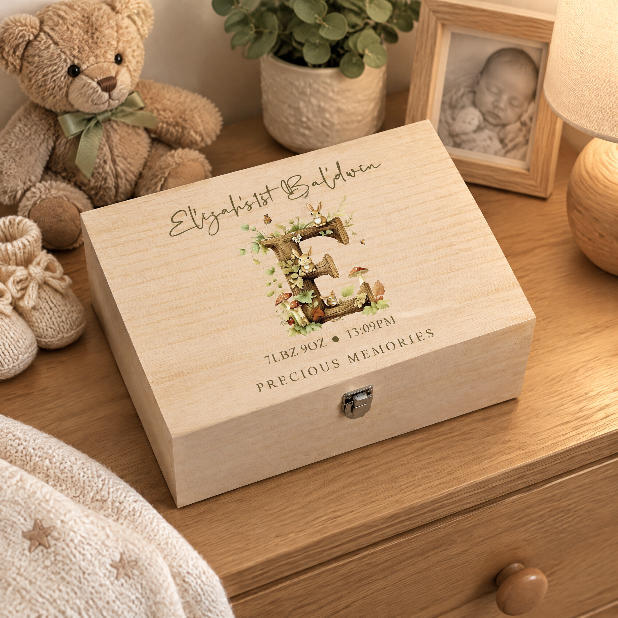 Personalised Wooden Baby Memory Keepsake Box With Woodland Alphabet Keepsake Memory Box ukgiftstoreonline