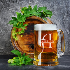 Personalised Name and Letter Beer Tankard Glass Gift for Him